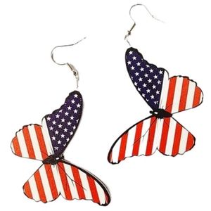 USA Flag Print Butterfly Dangle Earrings